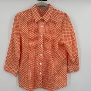 Foxcroft Shirt Womens 12 Diamond Print Wrinkle‎ Free Shaped Fit Button Down